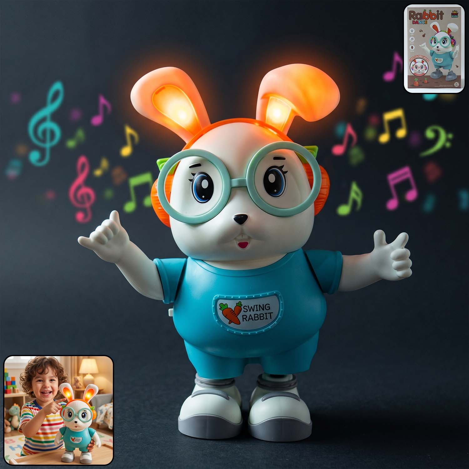 Cute swing rabbit toy with light-up ears for kids
