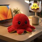 Reversible octopus plush toy showing happy face on soft desk decor
