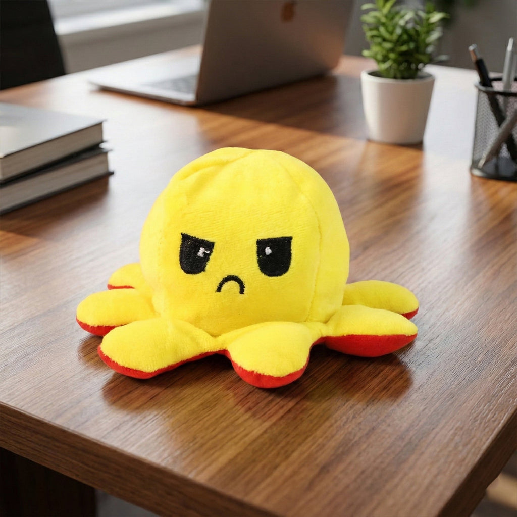 Close-up of soft reversible octopus plush toy texture and design