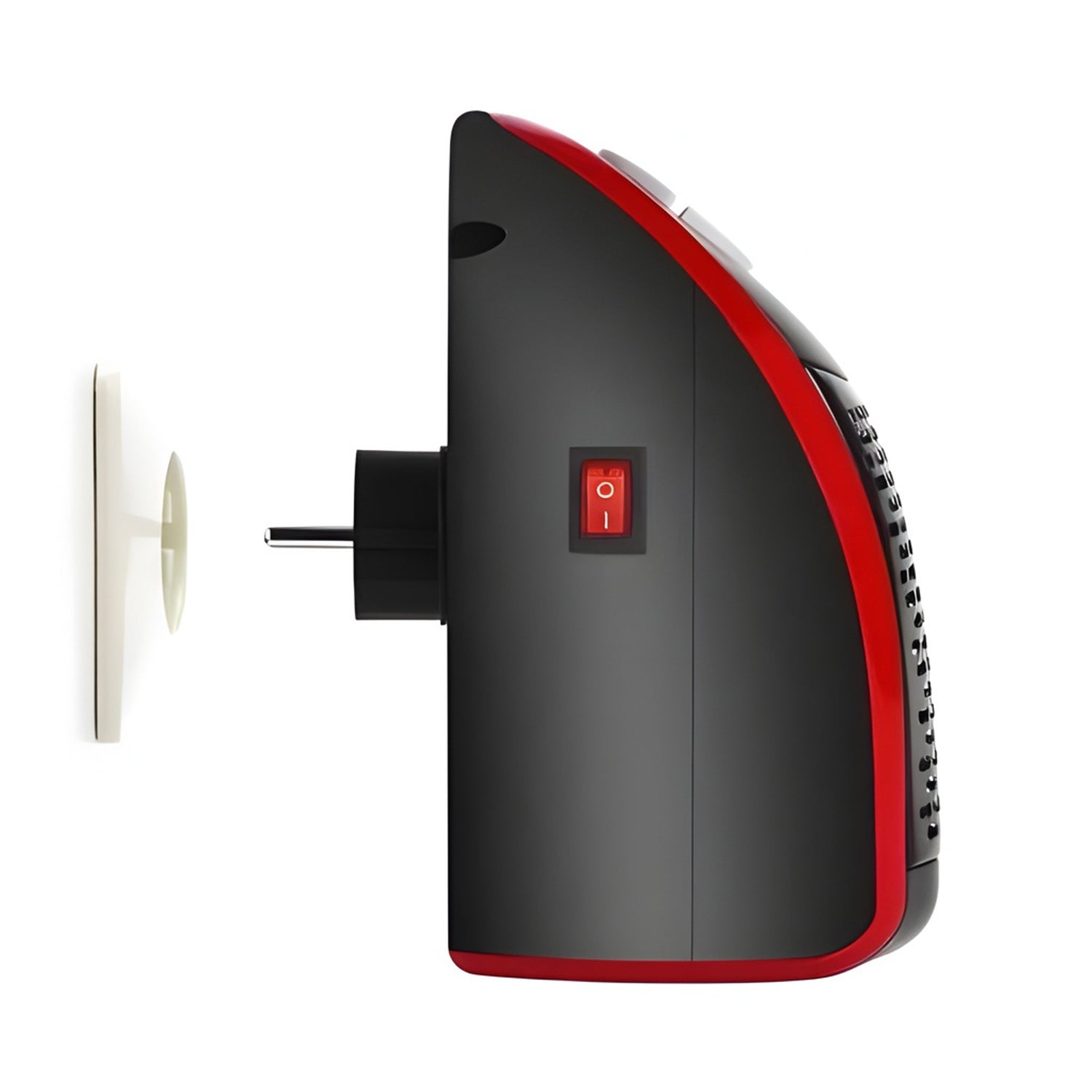 Side view of compact 400W wall plug space heater unit