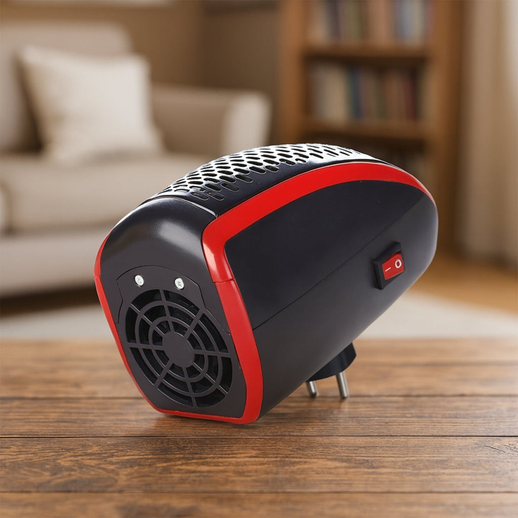 Close-up heat grille of 400W wall plug room heater showing heating element