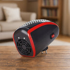 Close-up heat grille of 400W wall plug room heater showing heating element
