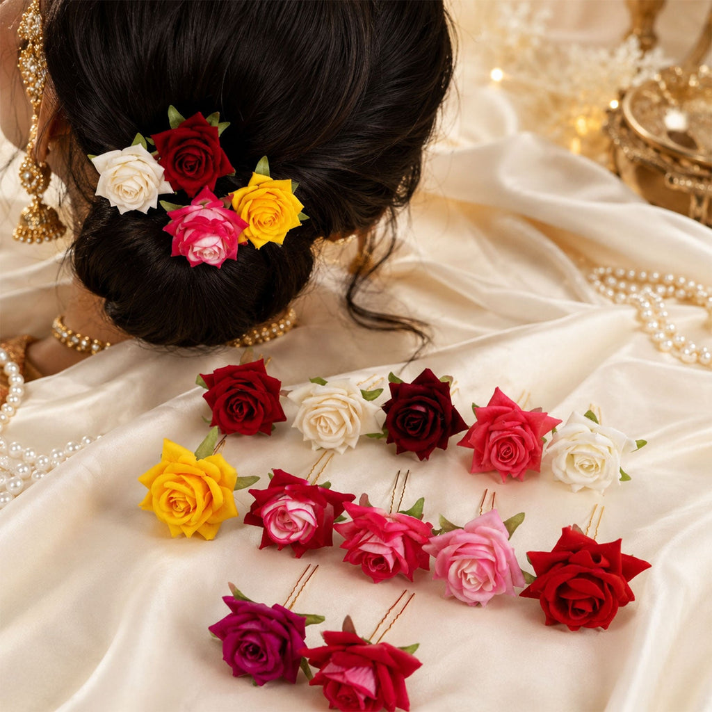 Detailed view of a single bright flower hair pin, showcasing its intricate design.