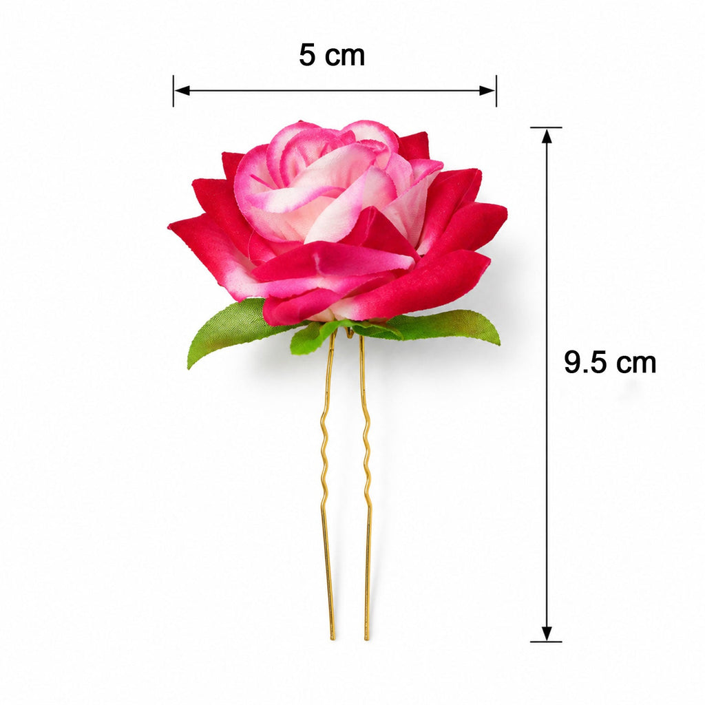 Assorted vibrant flower hair pins from different angles.