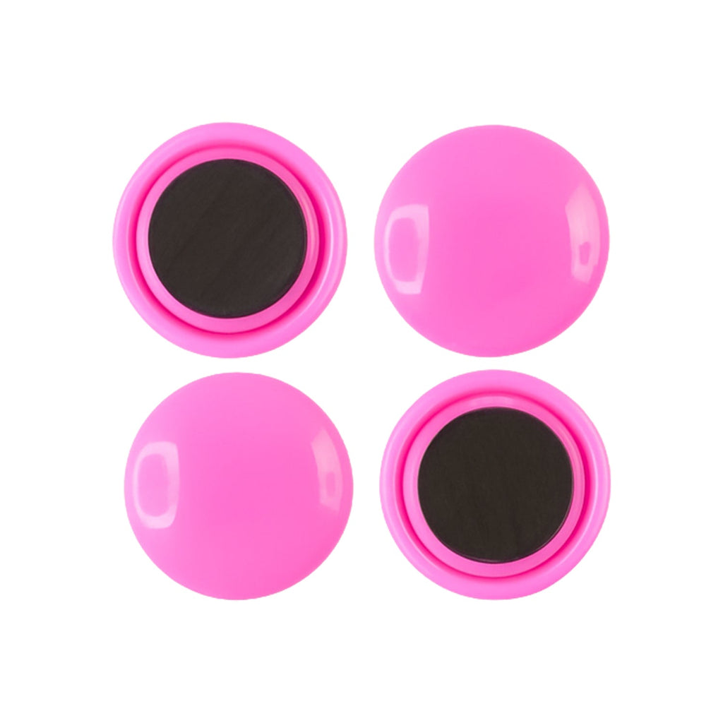 Four Round Fridge Magnets in different colors, ideal for organizing notes on a whiteboard.