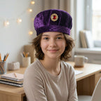 Royal style velvet cap for boys with ornate stone brooch