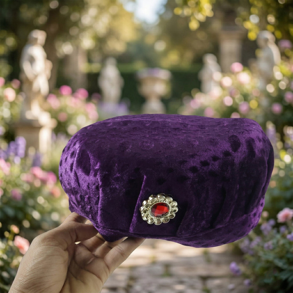 Lightweight velvet boys cap from front angle