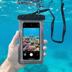 Black waterproof pouch with adjustable neck lanyard