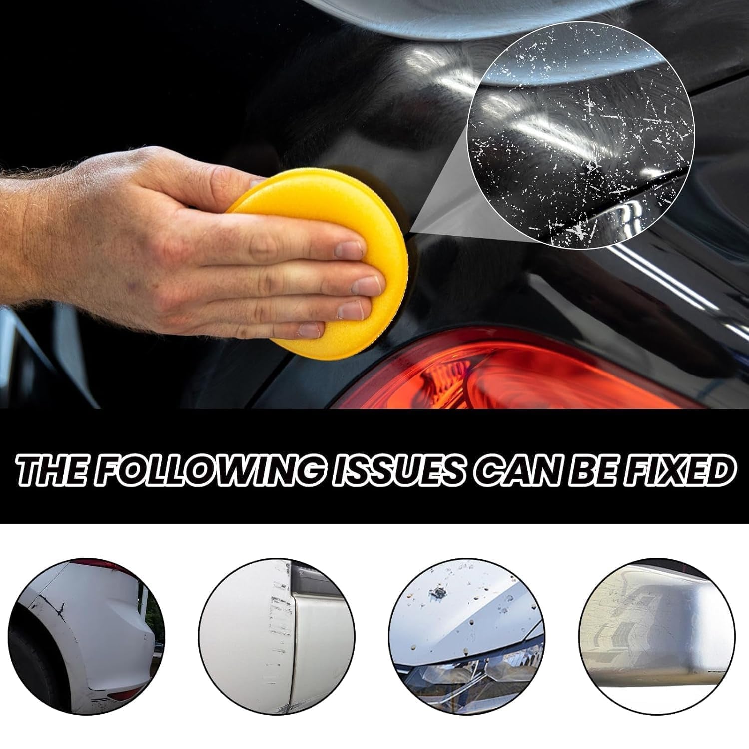 Glossy car surface restored using car scratch removal wax