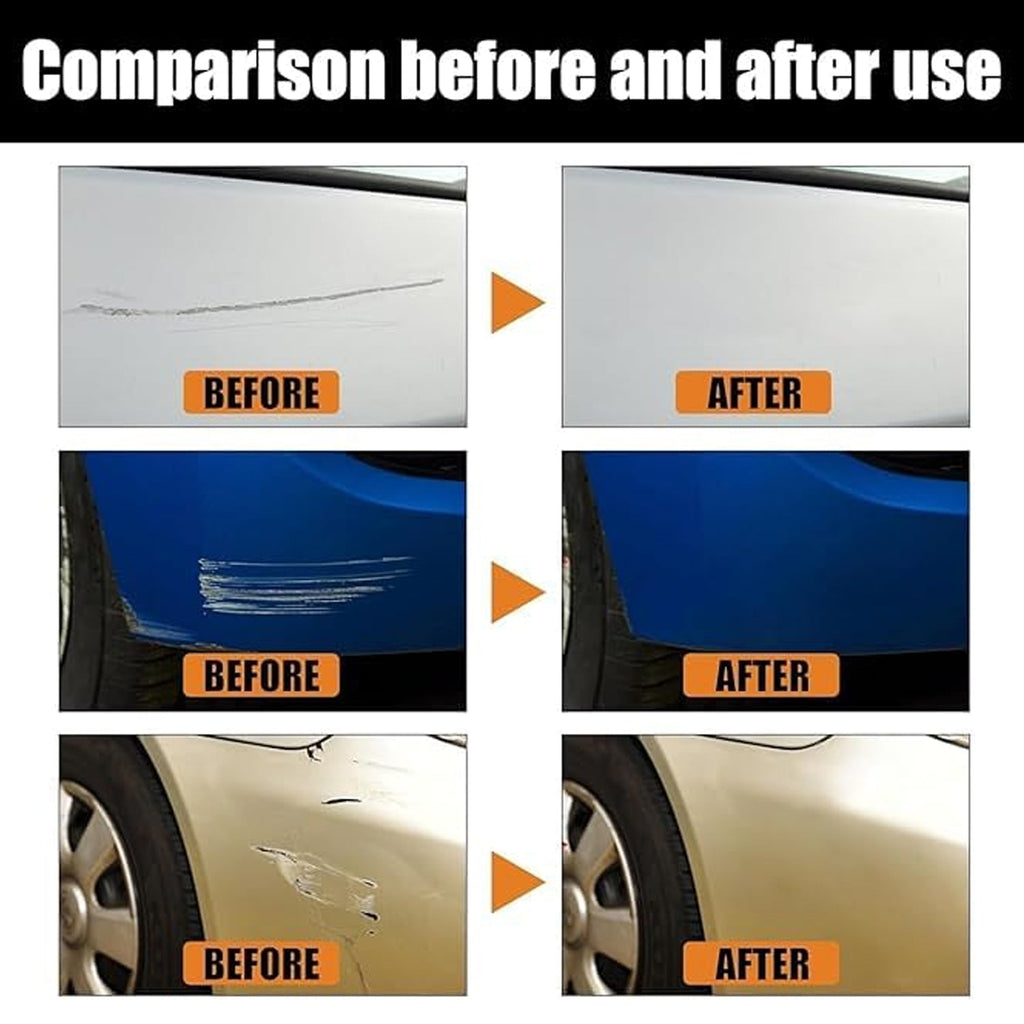Close-up of scratch removal wax showing smooth car surface after use