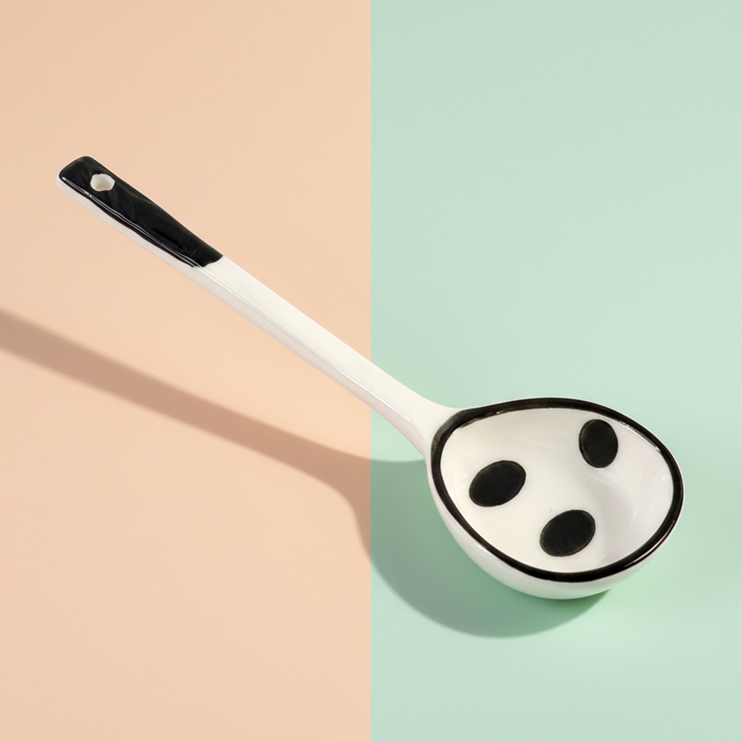 Soup ladle 17cm with ergonomic non-slip handle in modern kitchen setting