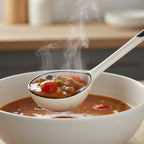 Polycarbonate soup ladle 17cm featuring integrated hanging hole for storage