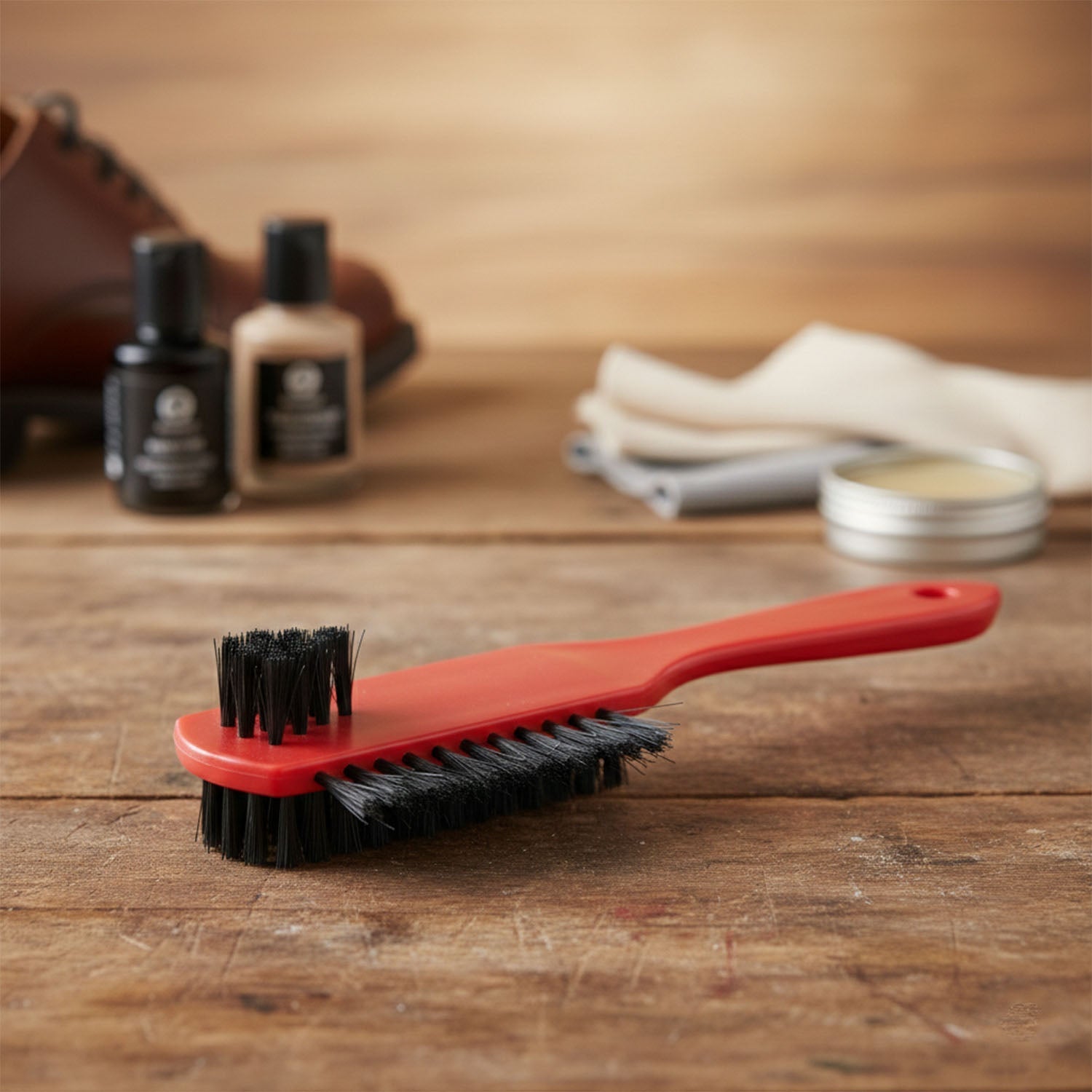 Shoe cleaning brush showing dual-sided bristles for thorough footwear cleaning