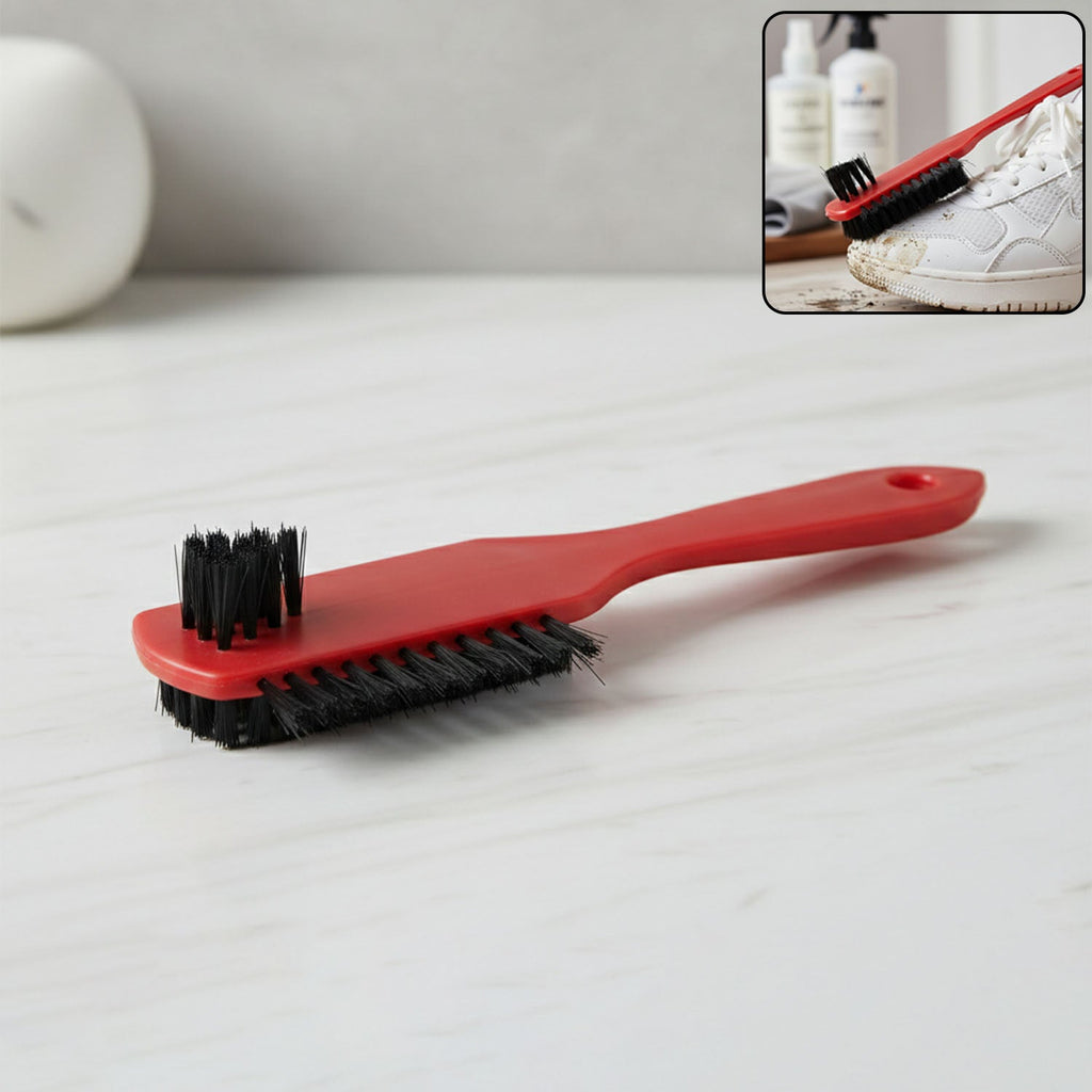 Dual-sided shoe cleaning brush with ergonomic handle for comfortable grip
