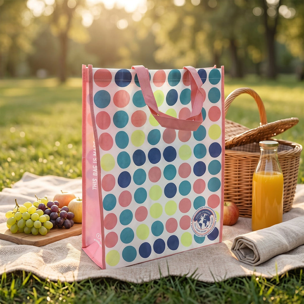Foldable large printed shopping tote bag for easy storage