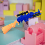 Side view of manual pump-action shot air gun toy for children