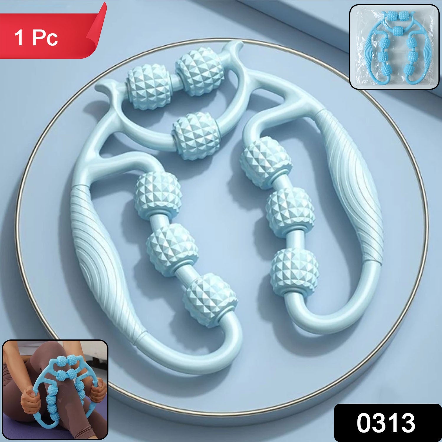 Close-up of ergonomic body massage roller designed for muscle relief