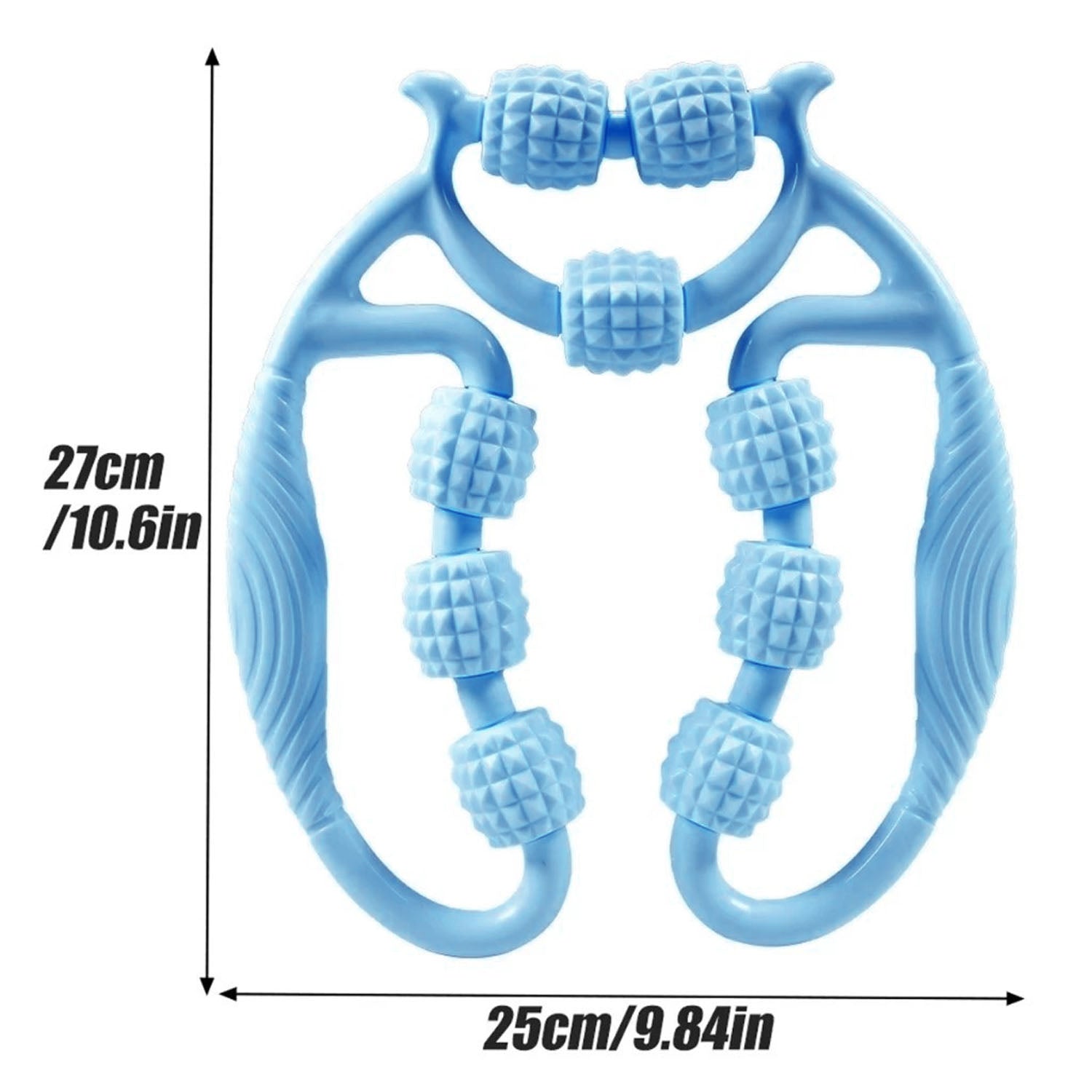 Body massage roller displayed with product dimensions labelled