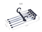 Diagram illustrating the dimensions and adjustable features of the Organivo trouser hanger organizer.