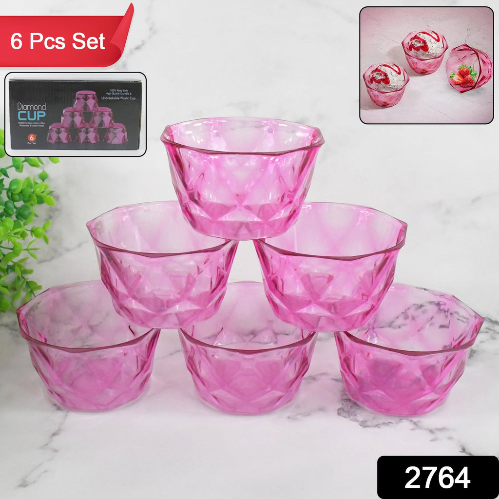 Close-up of a single clear plastic diamond shape ice cream bowl.