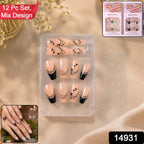 Close-up of glossy burgundy and white floral artificial press-on nails