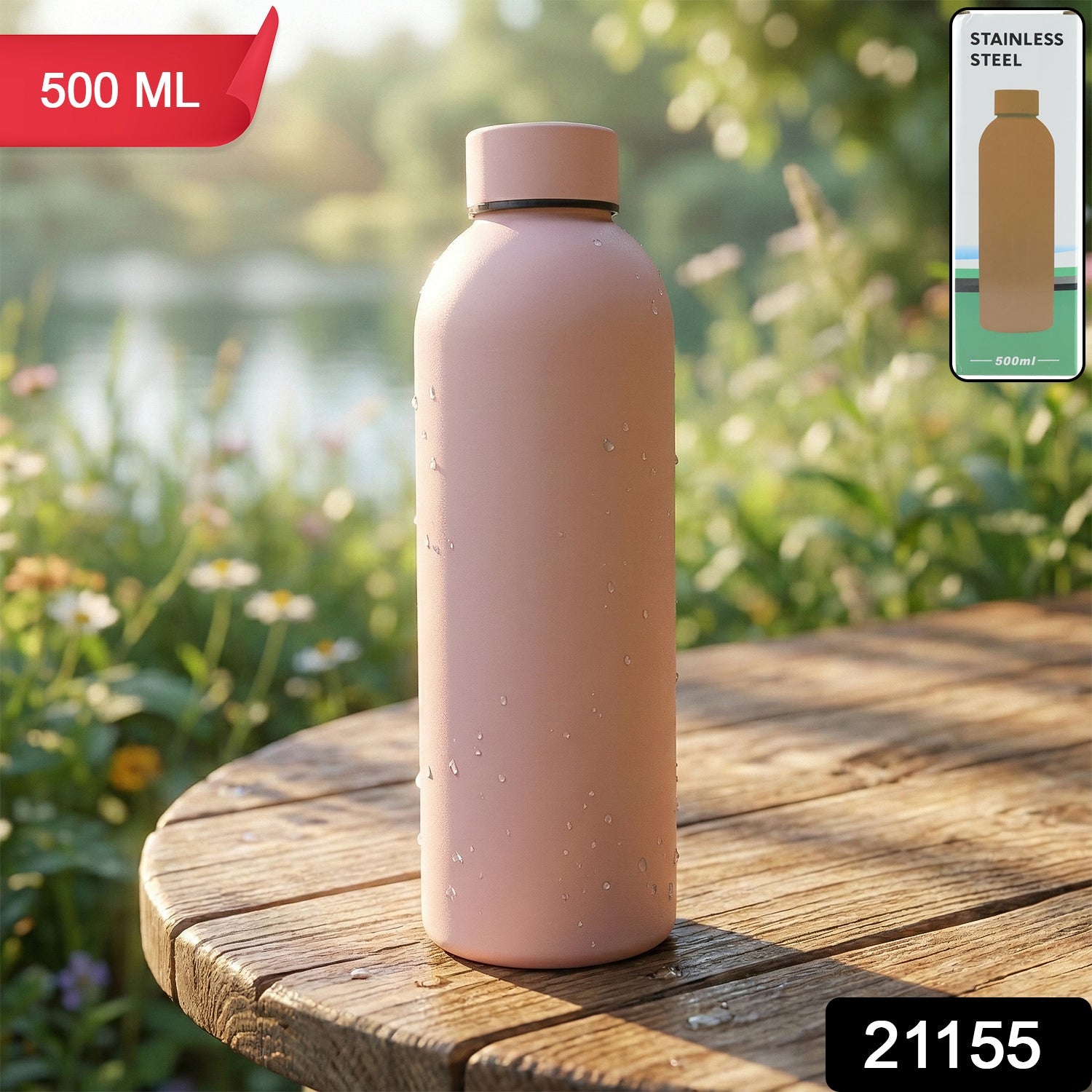 Durable stainless steel insulated water bottle in pink color with leak-proof cap