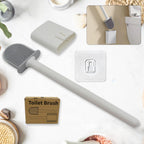 Durable silicone toilet brush featuring an ABS plastic handle.