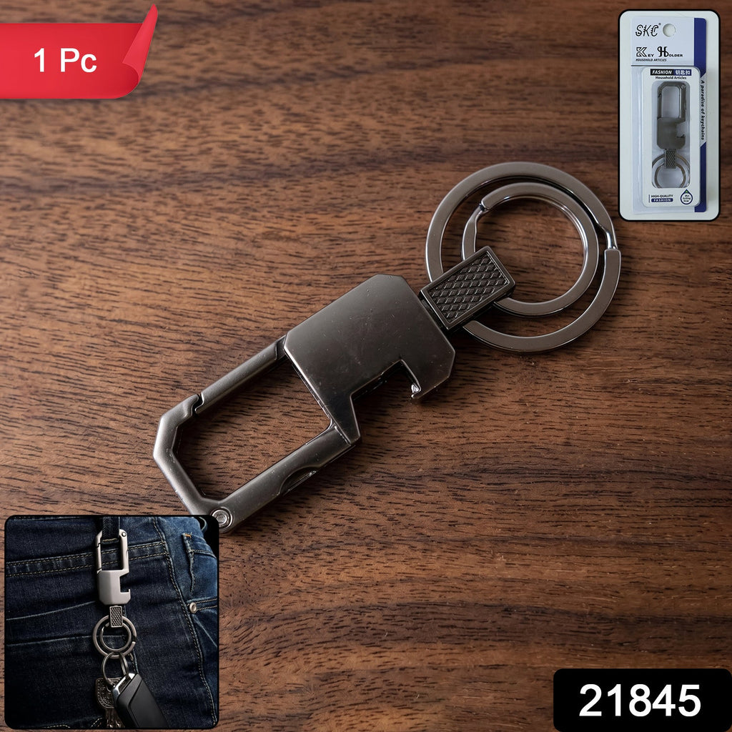 Durable metal keychain with secure carabiner for belts and bags