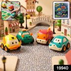 Close-up showing colourful animal cartoon designs on Funwoods pull-back toy cars