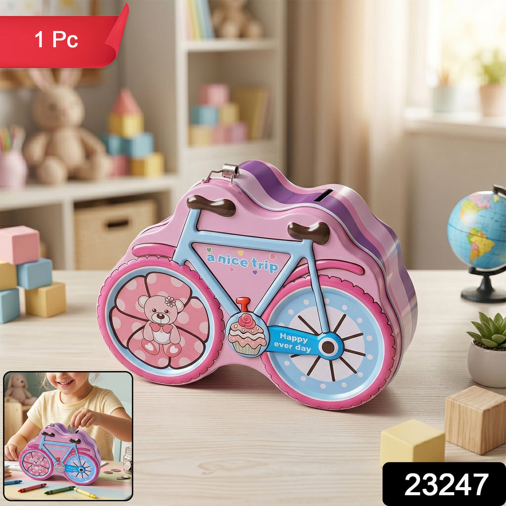 Colourful kidÕs coin saving box with bicycle design