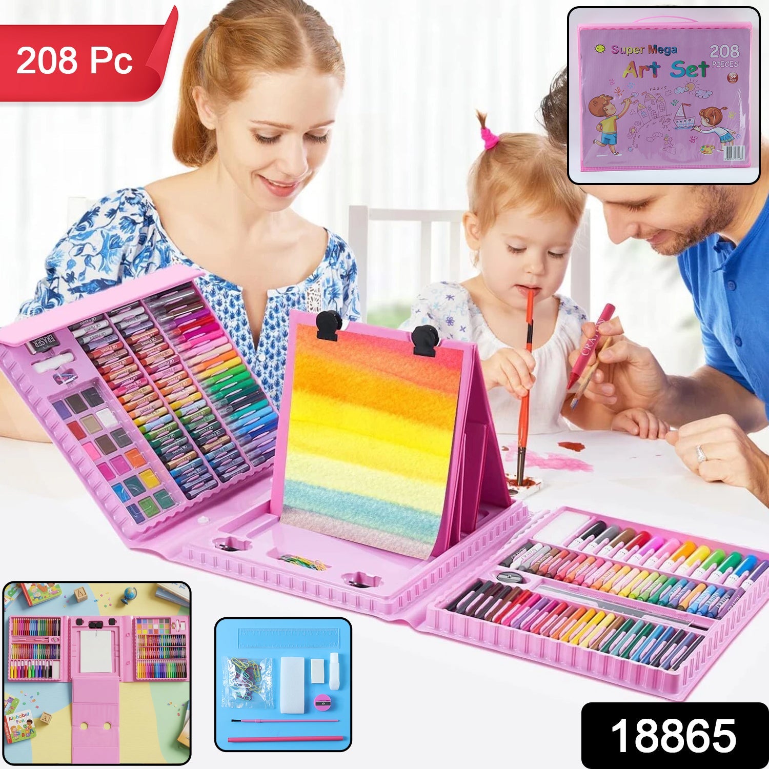 Kids coloring art set with crayons, watercolors and sketch pens