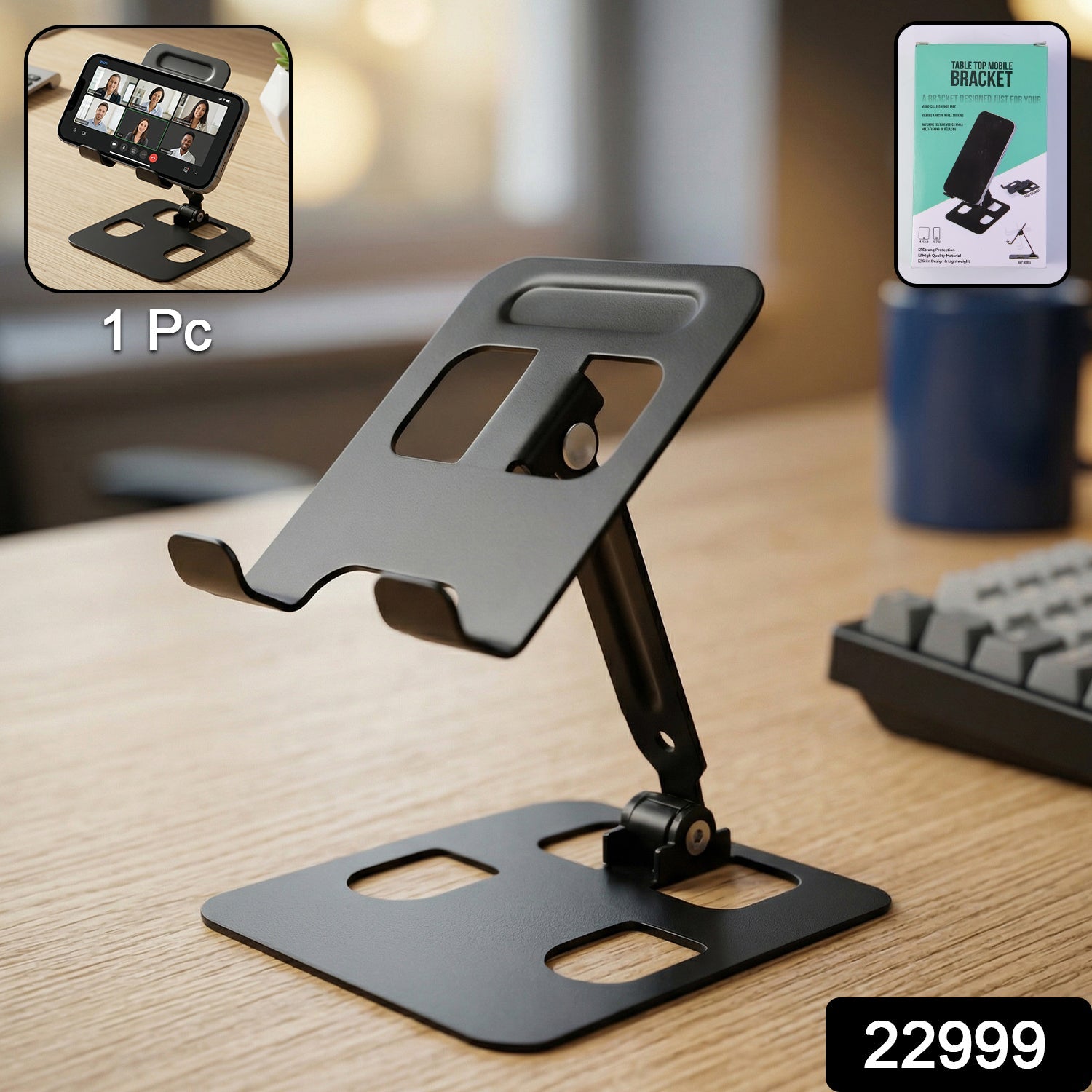 Foldable metal phone holder stand on desk