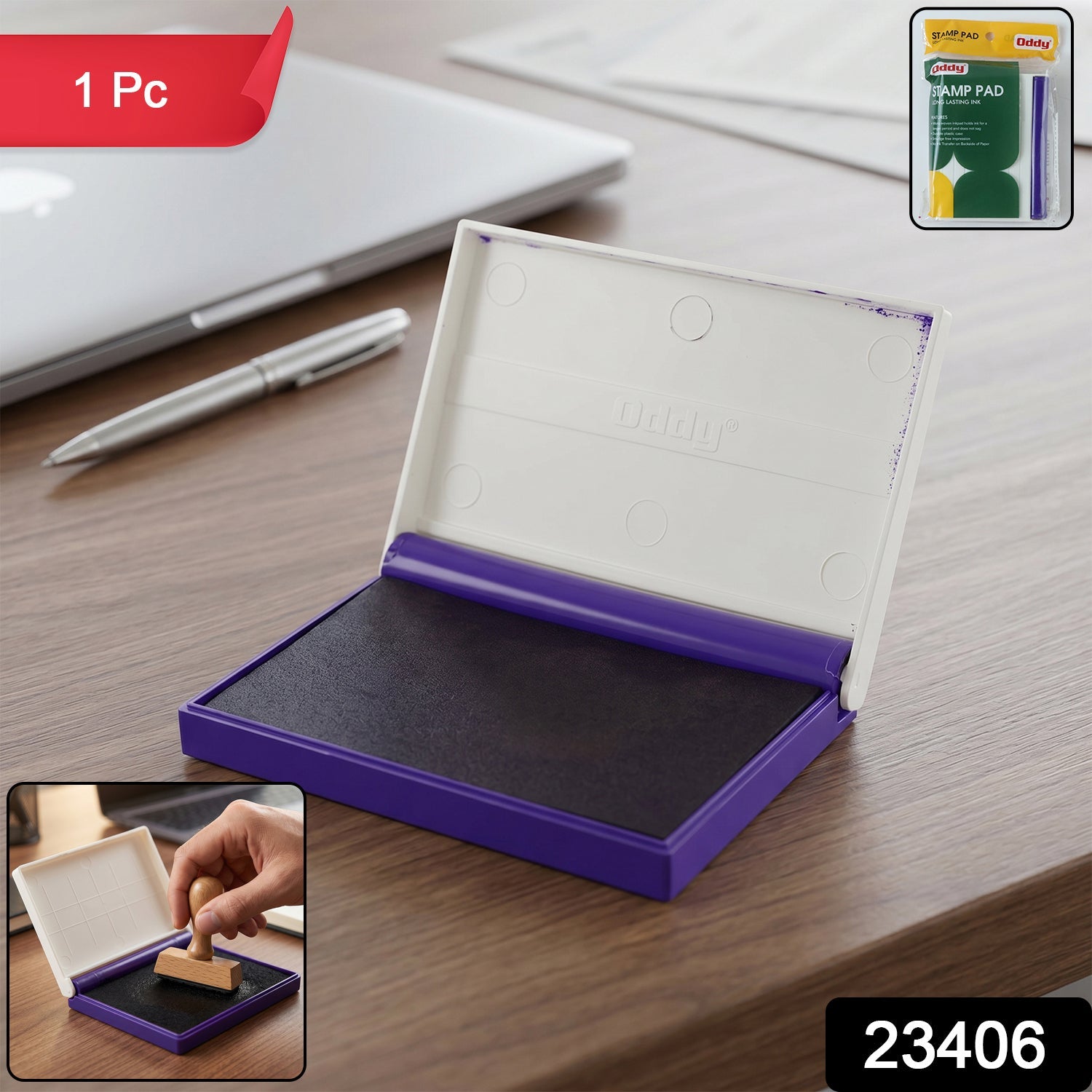 Open ink stamp pad showing vibrant blue ink, ideal for clear impressions.