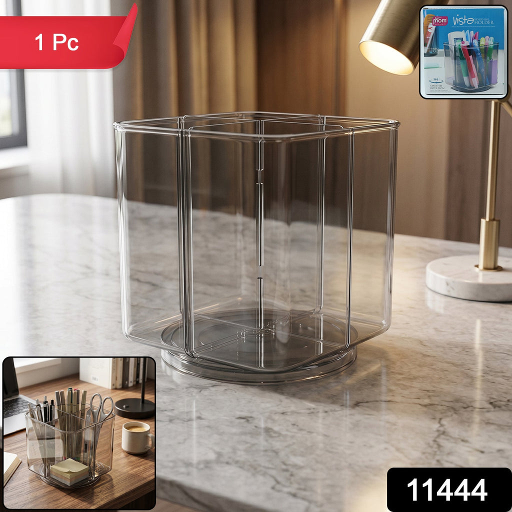 Clear rotating desk organizer with multiple compartments