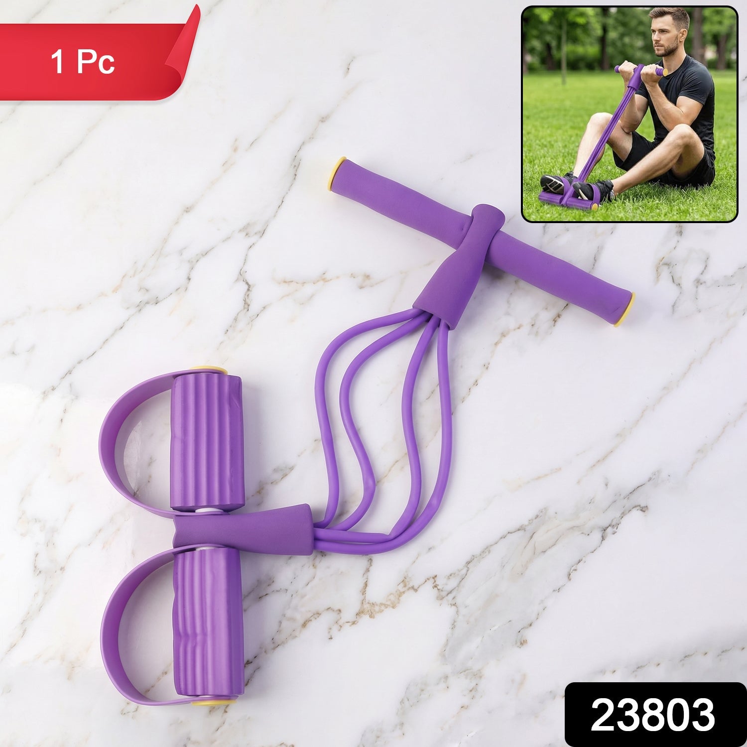 Elastic sit-up pull rope with foam handles for exercise and fitness