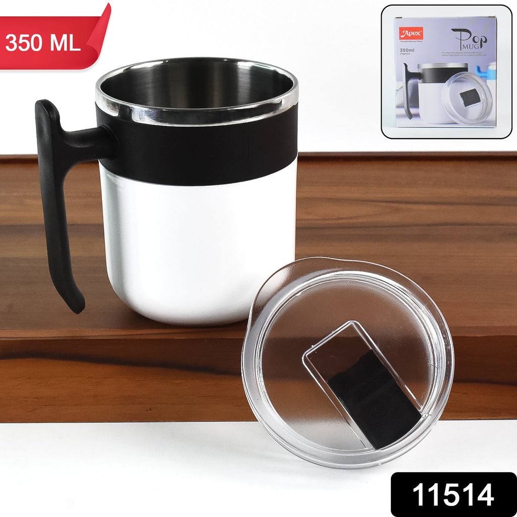 Side view of the 350ml insulated mug, highlighting its stainless steel interior.