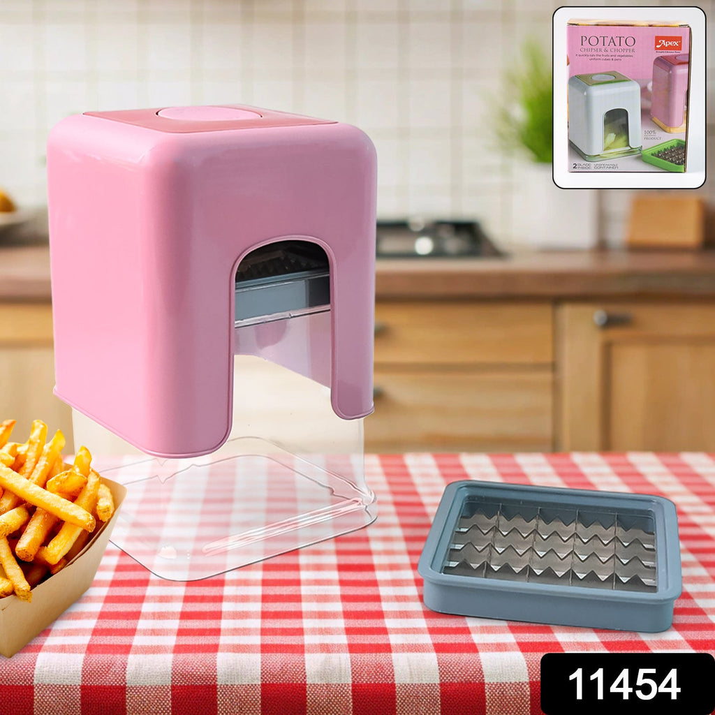 Potato chipser featuring interchangeable thin stainless steel blade for delicate cuts