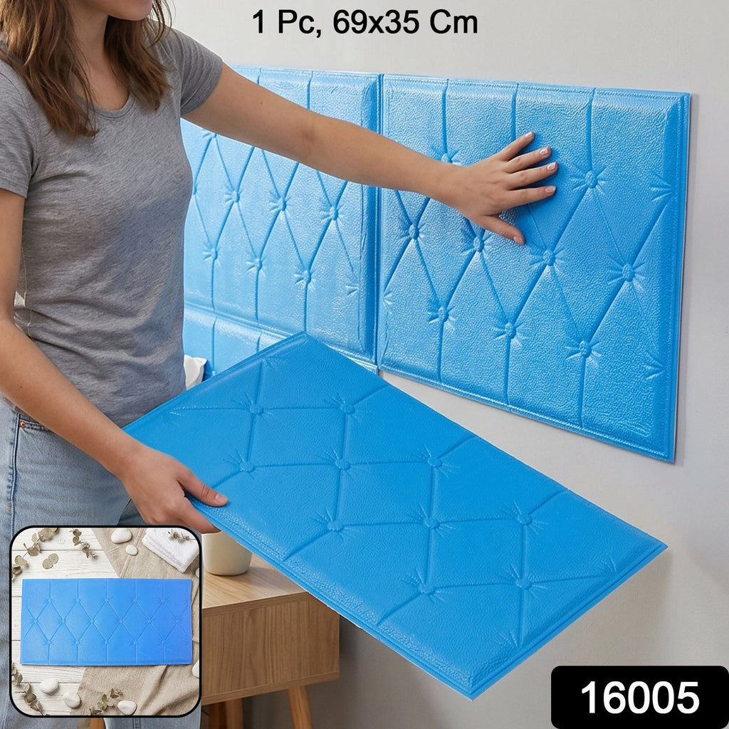 Cushioned wall panel in blue foam for interior decoration