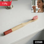 Front view of bamboo toothbrush with soft bristles