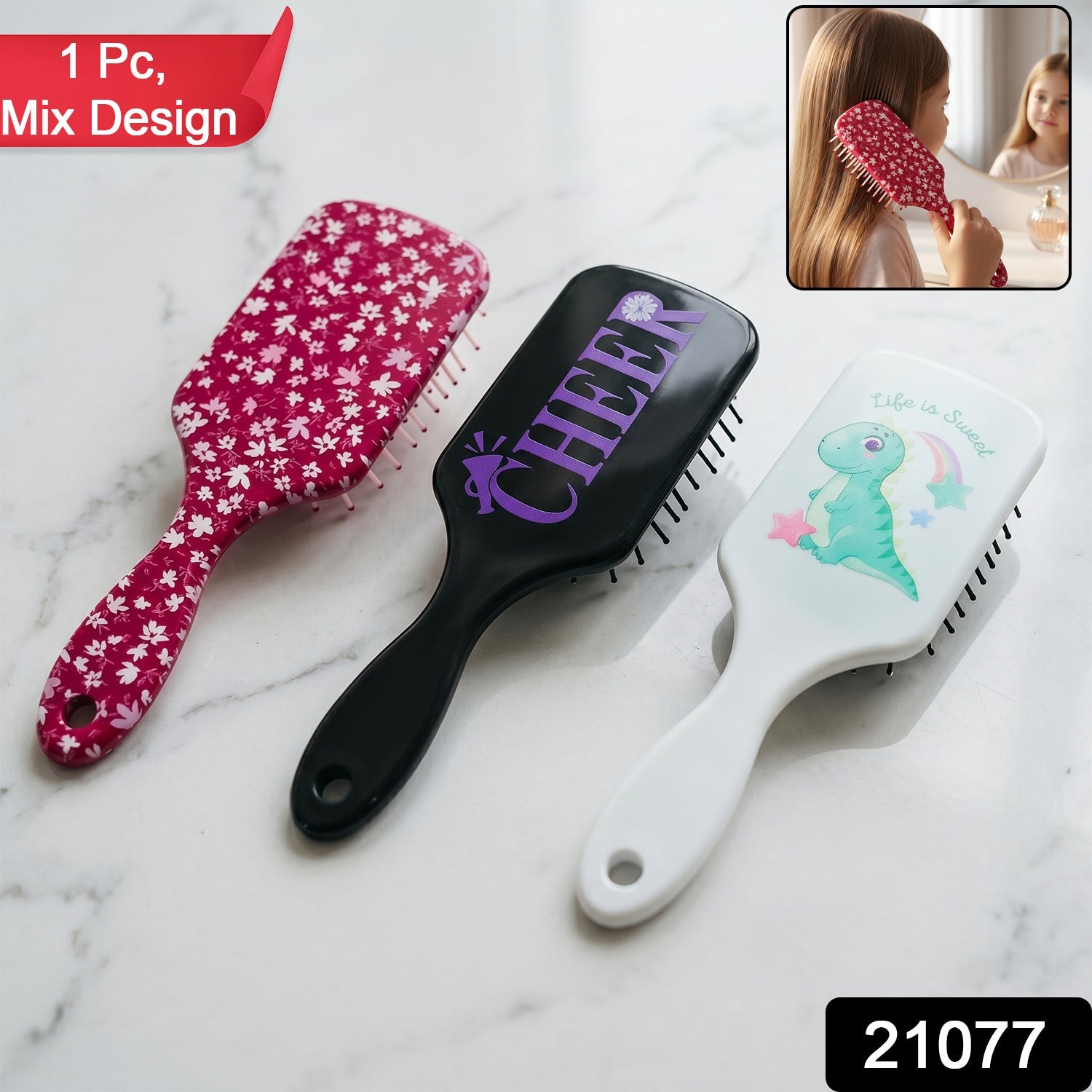 Colorful kids hair brush with playful patterns