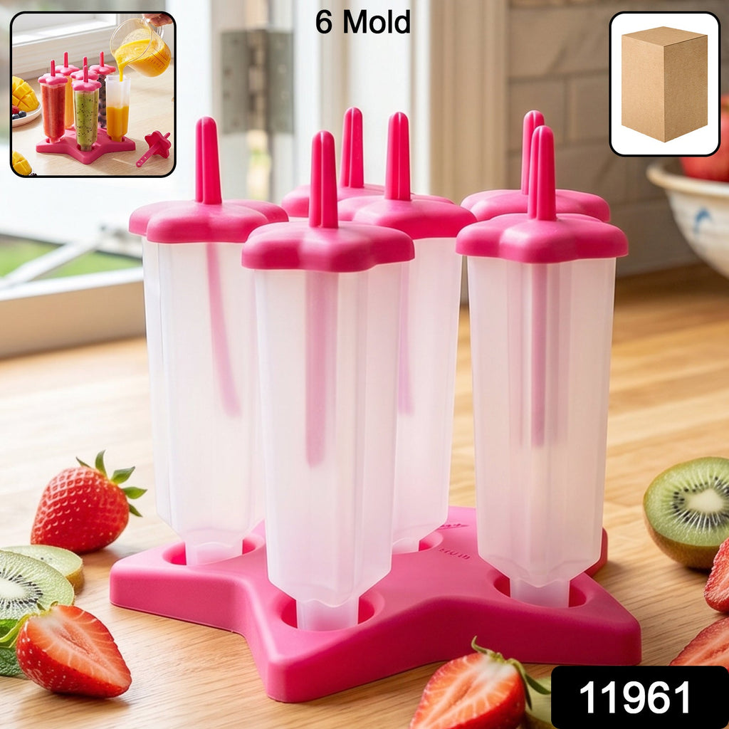 Close-up of BPA-free plastic popsicle molds filled with juice ready to freeze