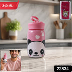 Cartoon printed glass water bottle with carry loop for kids and adults