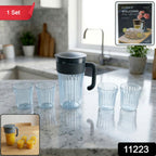 Juice serving jug with matching glasses in plastic