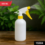 Side angle of 500ml floral plastic spray bottle highlighting ergonomic design and floral pattern