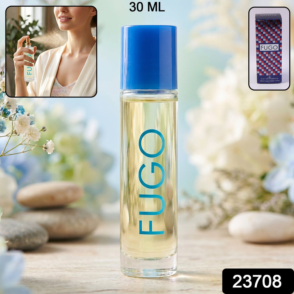 Close-up of Fugo Eau De Parfum spray bottle showcasing sleek design