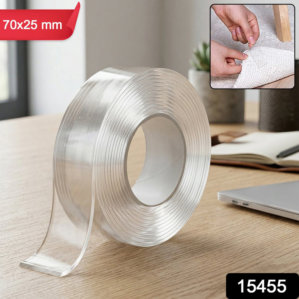 Transparent nano adhesive tape for discreet wall mounting