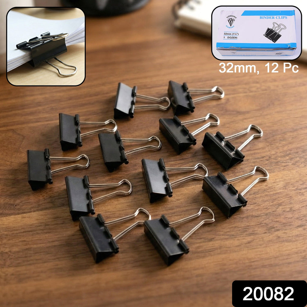 Strong metal paper binder clips 32mm, pack of 12 pieces