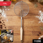 Wooden handle frying skimmer spoon for safe frying and straining