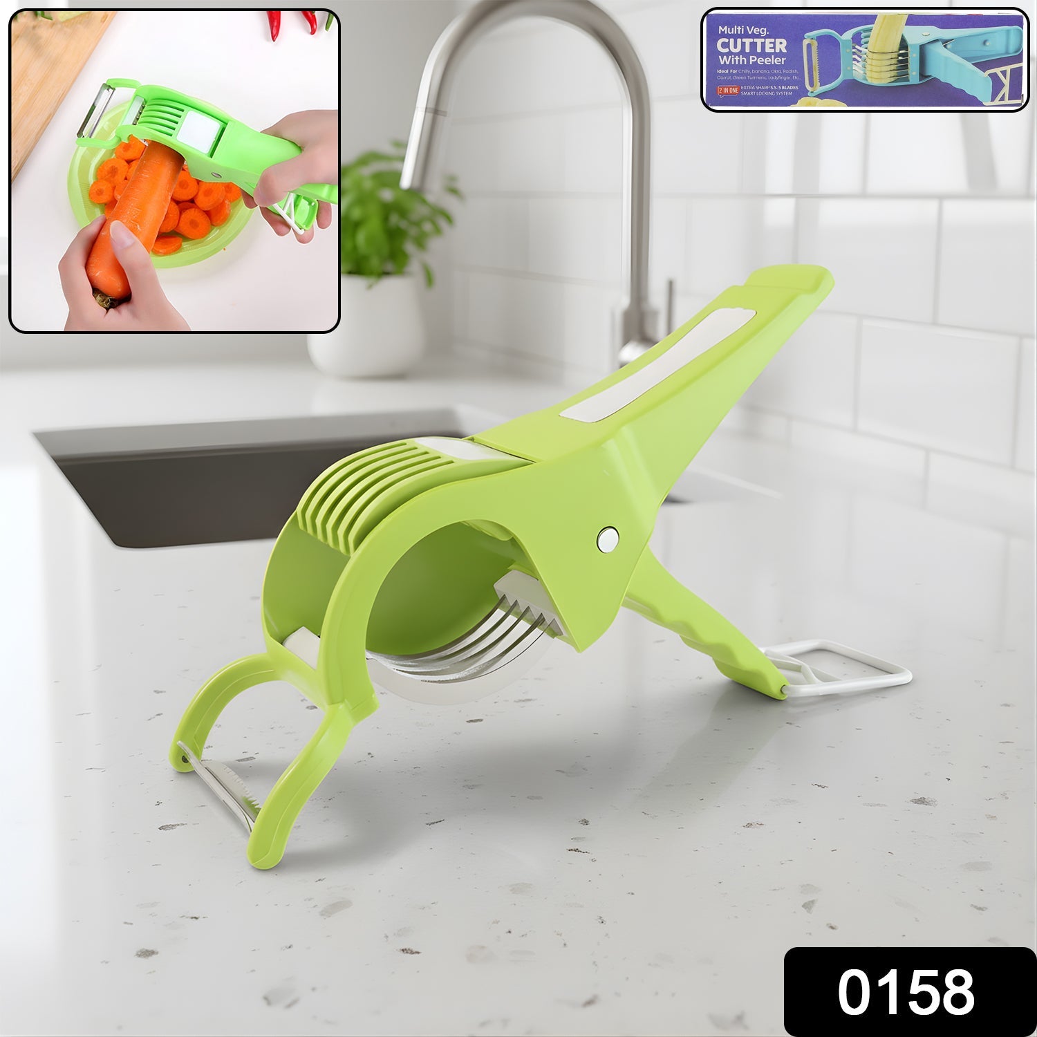 Close-up of the Quickslice Vegetable Cutter's five sharp stainless steel blades for precise slicing.