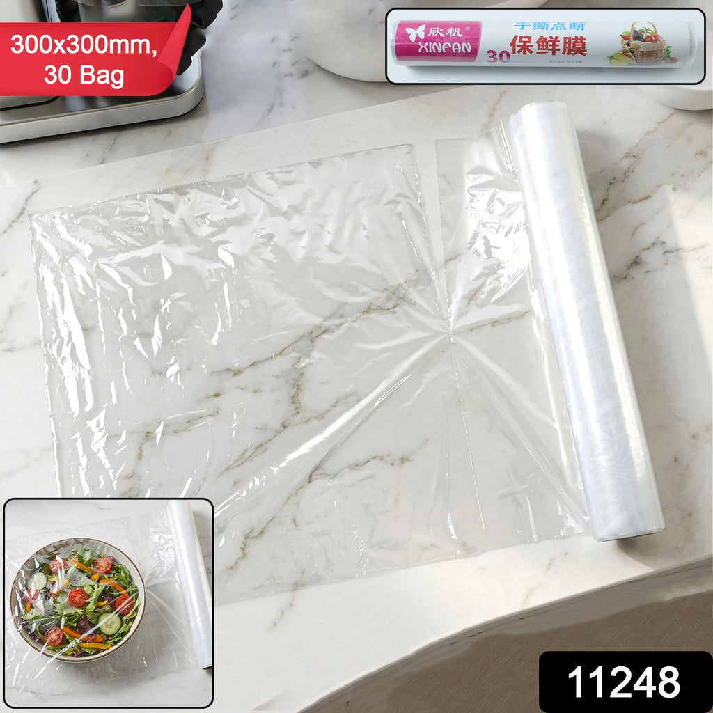 Close-up of stretchable plastic cling sheet for food preservation